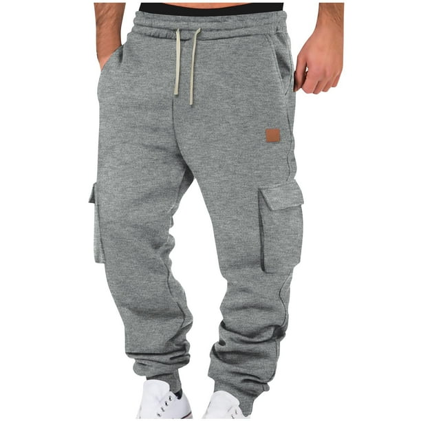 Penkiiy Men Pantalones de deporte Joggers Fleece Baggy Pantalones de deporte Cargo Pierna recta Cintura elástica Pantalones Casual Cordón de dibujo Pantalones de deporte XL Gray