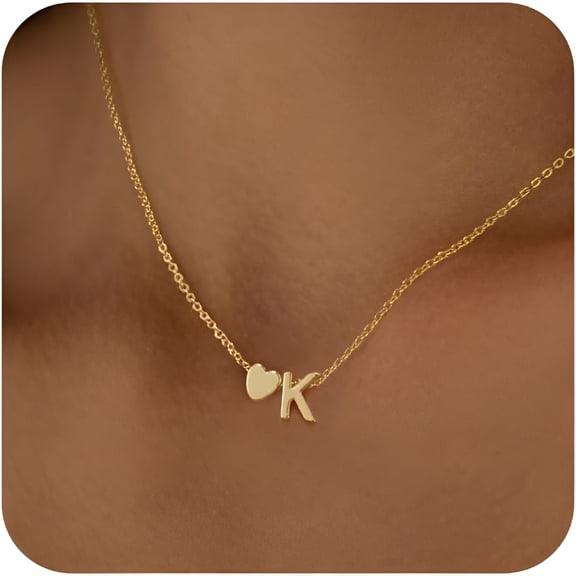 DESIGNICE 2026 New Heart Initial Necklaces for Women 14K Gold Plated Dainty Heart A-Z Letter Pendant Necklace Tiny Heart Necklaces Gifts for Women'S Jewelry