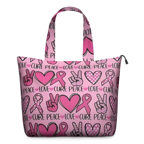 Pink Breast Cancer and Love Travel Tote Bags for Women Carry On,Large Weekender Bags for Women Travel,Multi Functional Duffle Bag for Work,Shopping,Sports
