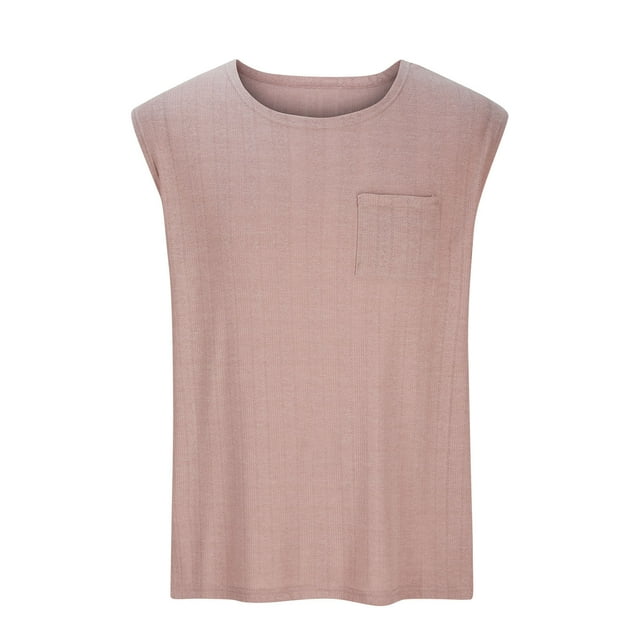 Timegard Chemises pour Hommes Col Rond Débardeur Confortable Sans Manches Tricoté Tee-Shirt Confortable Blouse Décontractée Couleur Unie