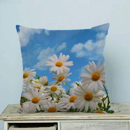 Daisy Flower Pillow GCKG Elegant Daisy Flower Blue Sky Pillow Case Pillow Cover Pillow Protector Two Sides 18 x 18 Inches ()