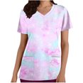 thumbnail image 2 of Fiudx Ofertas y Liquidaciones Blusa de Manga Corta con Cuello En V para Mujer, Uniforme de Trabajo, Impresión de Bolsillo, 2 of 5
