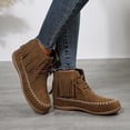 thumbnail image 1 of YOUSNH Bottes Courtes Rétro en Suède à Lacets avec Décoration à Franges pour Femmes, Tendance 2024, Marron_002 8.5, 1 of 9