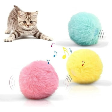 3 Pack Fluffy Plush Cat Ball Toys, Interactive Chirping Balls Cat Kicker Toys
