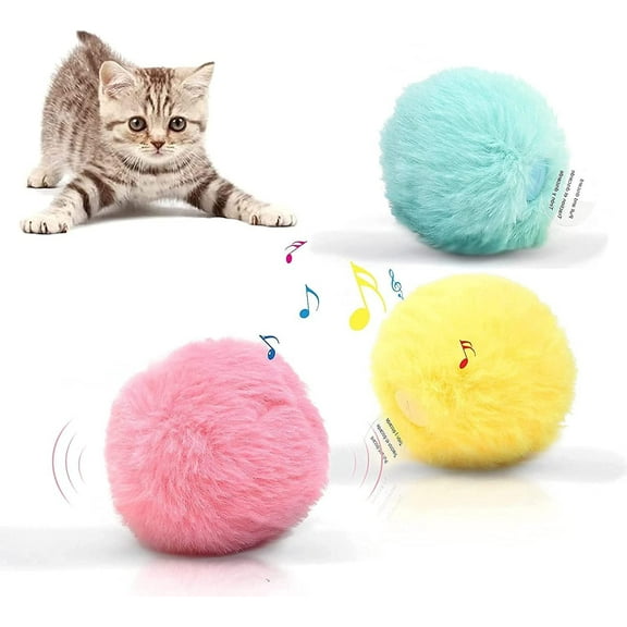 3 Pack Fluffy Plush Cat Ball Toys, Interactive Chirping Balls Cat Kicker Toys