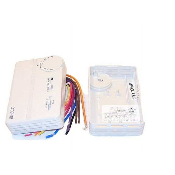 Peco Controls TA155-046 3 Speed Fan Coil Heat/Cool/Off Programmable Thermostat w/ Wire Leads & 2 Covers (White), replacement for TA155-010