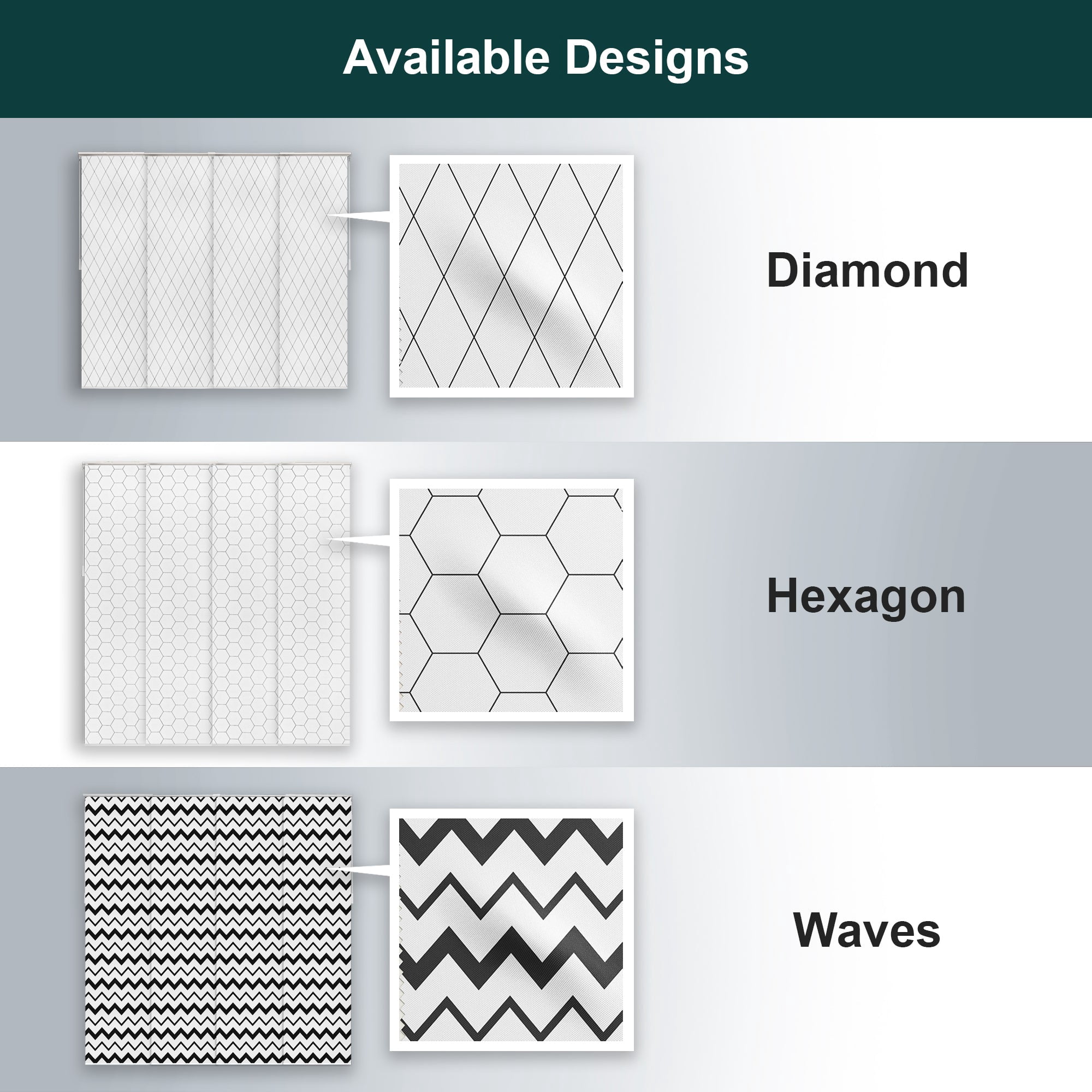 Chicology Adjustable Sliding Panel Blinds. Wave, 46"-86"W X 0"-96"H