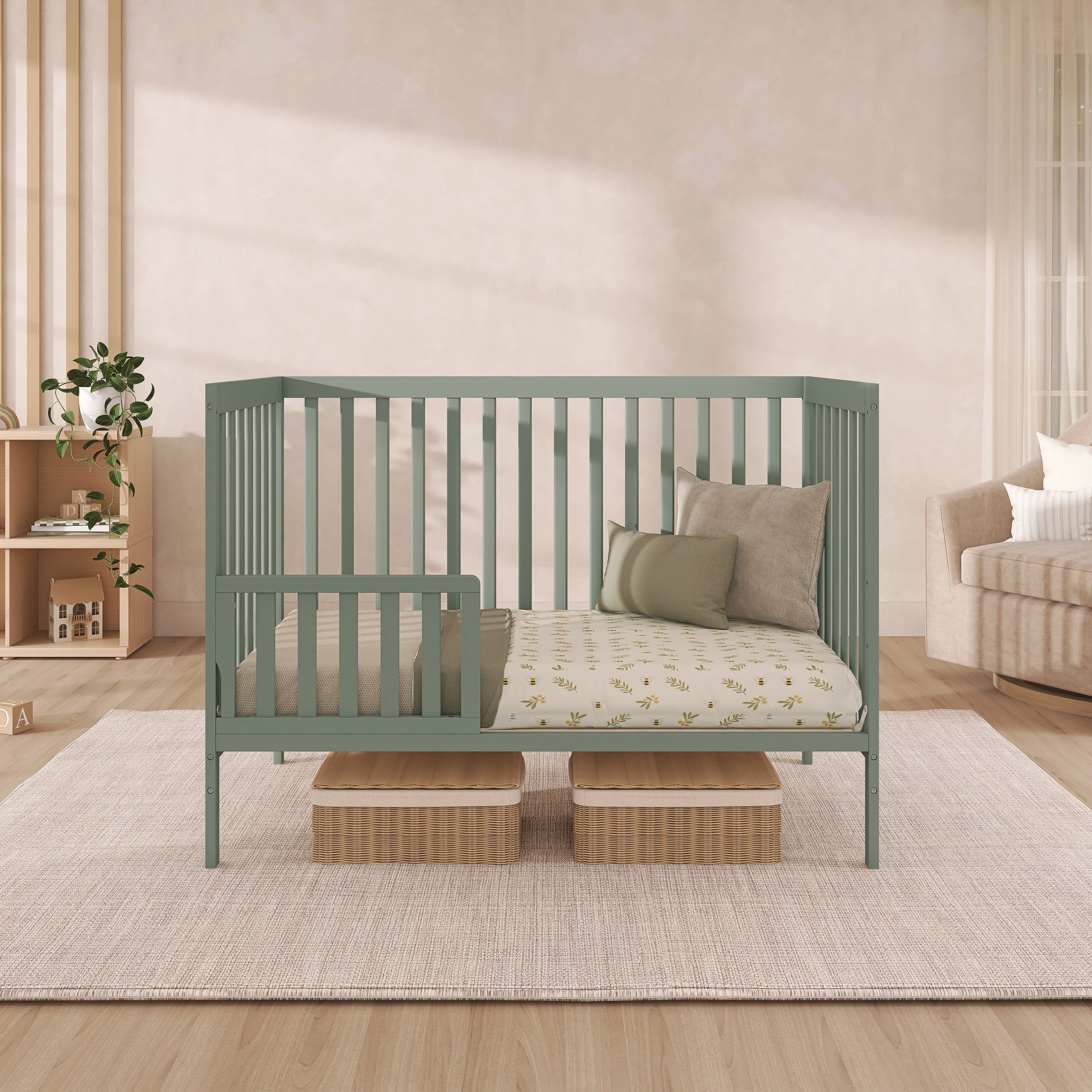 Dream On Me Synergy 5 in 1 Convertible Crib in Meadow Green, Greenguard Gold Certified