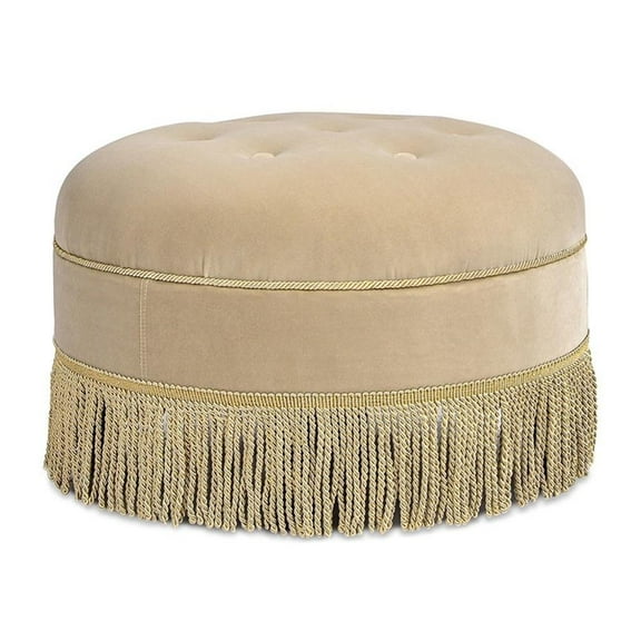 Maklaine Modern 24" Round Upholstered Accent Ottoman Fawn Brown