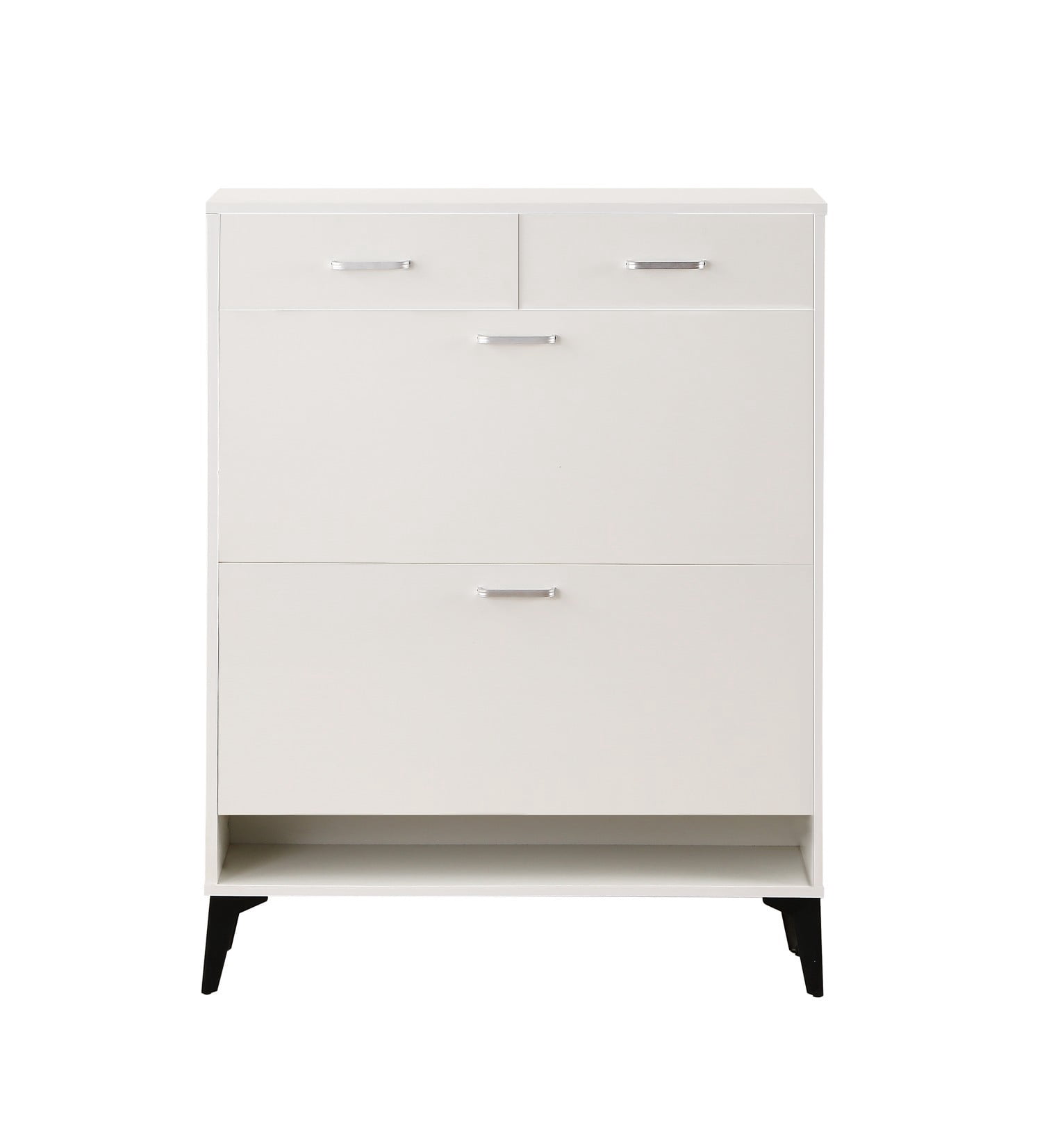 Large Shoe Cabinet, Free Standing Shoe Storage Organizer with 2 Flip Drawers & 2 Drawers, Slim Entryway Hallway Shoe Rack, White