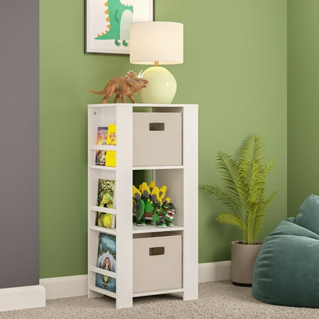 UPC: 0813924018088 | RiverRidge Book Nook Collection Kids Cubby Storage Tower with Bookshelves with 2pc Bin Taupe