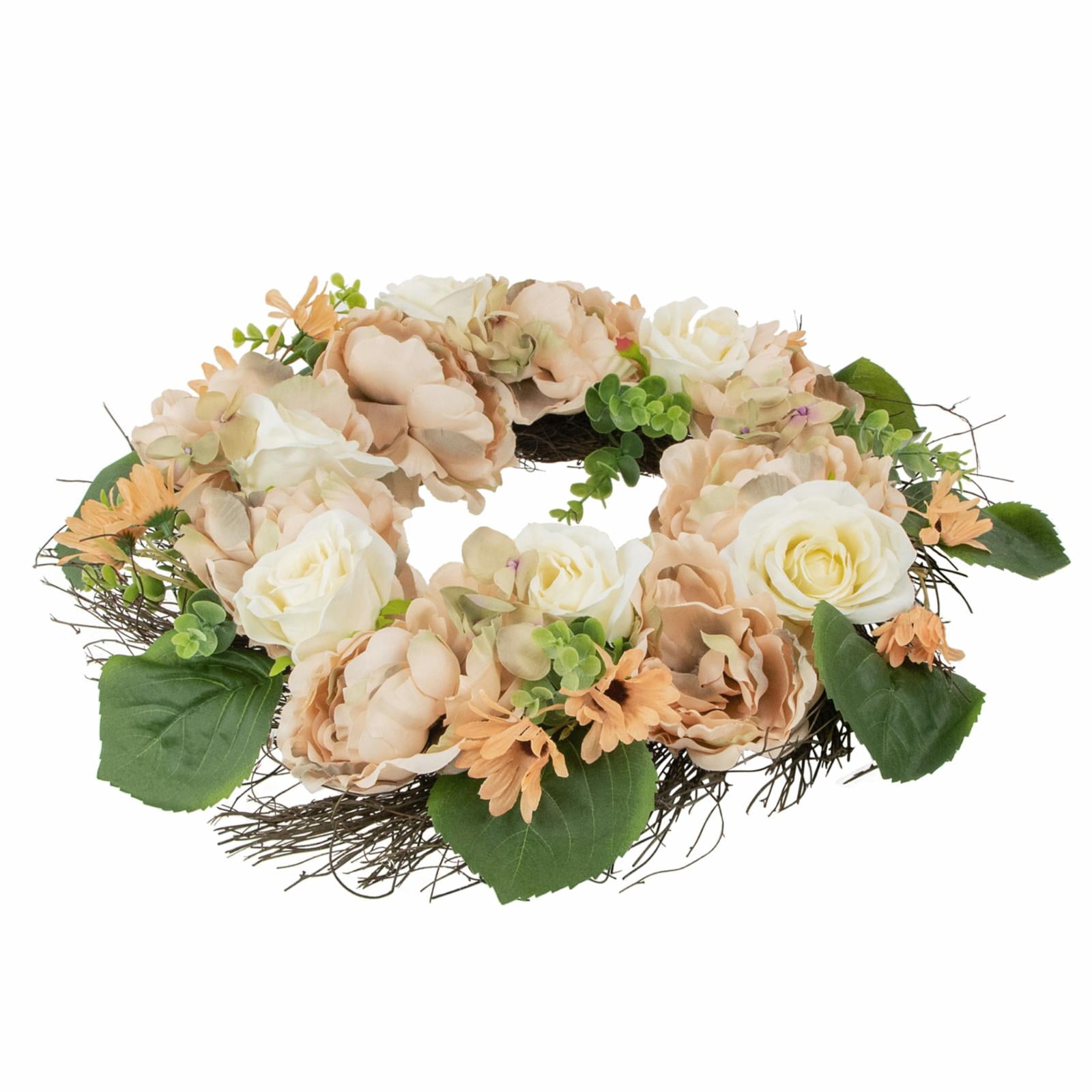 Northlight Peach and White Floral Fall Harvest Artificial Wreath 22-Inch