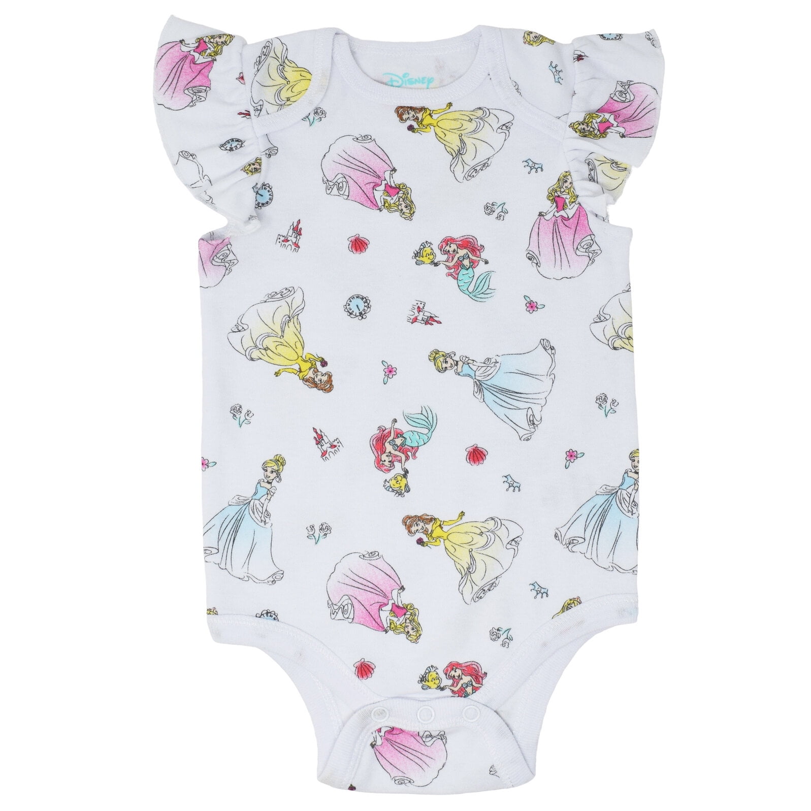 Disney Princess Belle Aurora Cinderella Newborn Baby Girls Bodysuits and Headband Newborn to Infant