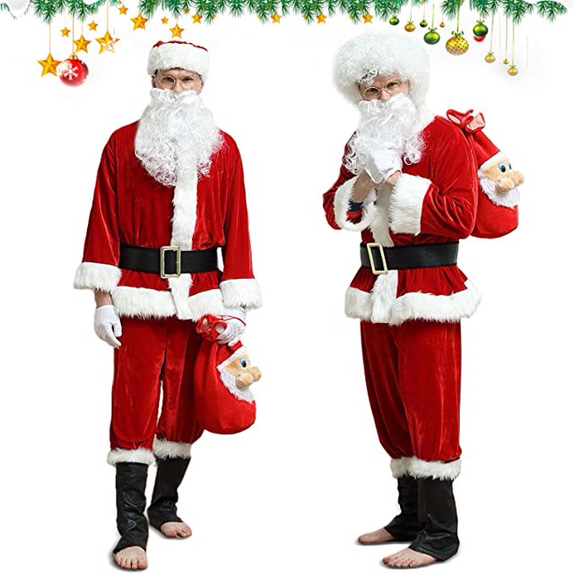 Santa Suit Adults ,10PCS Santa Costume Set, Christmas Costume, Santa