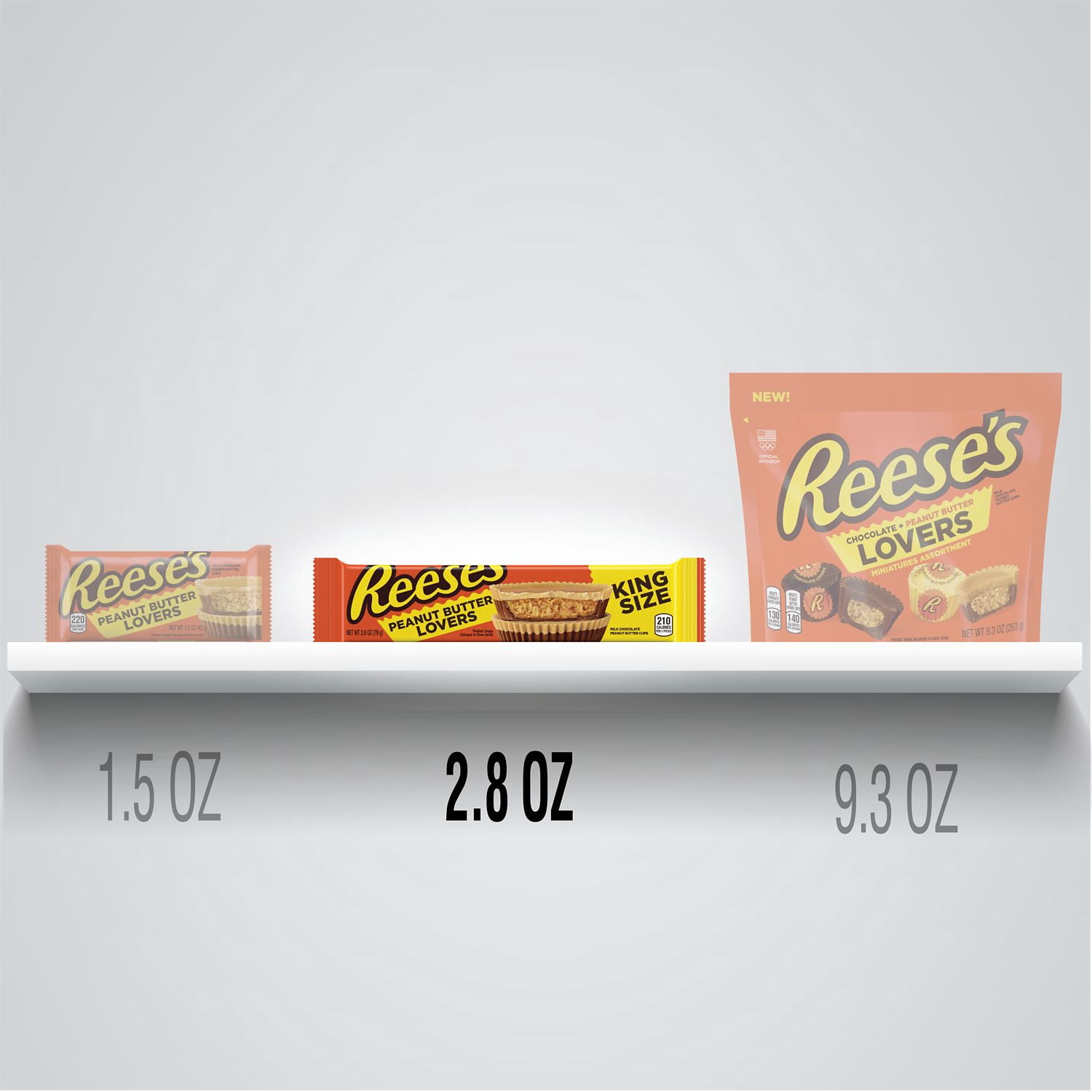 REESE'S, Peanut Butter Lovers Milk Chocolate Peanut Butter Cups Candy, Gluten Free, 2.8 oz, King Size Pack