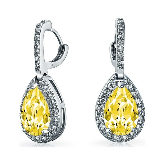 Bling Jewelry Womens 7CT Canary Yellow Teardrop Drop Earrings CZ Imitation Citrine