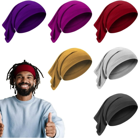INIOR 6 Pieces Unisex Spandex Dreadlocks Bands Elastic Long Hair Dreads Head Wraps Braids Bonnet Tubes Solid Colors Tube Vibrant Color