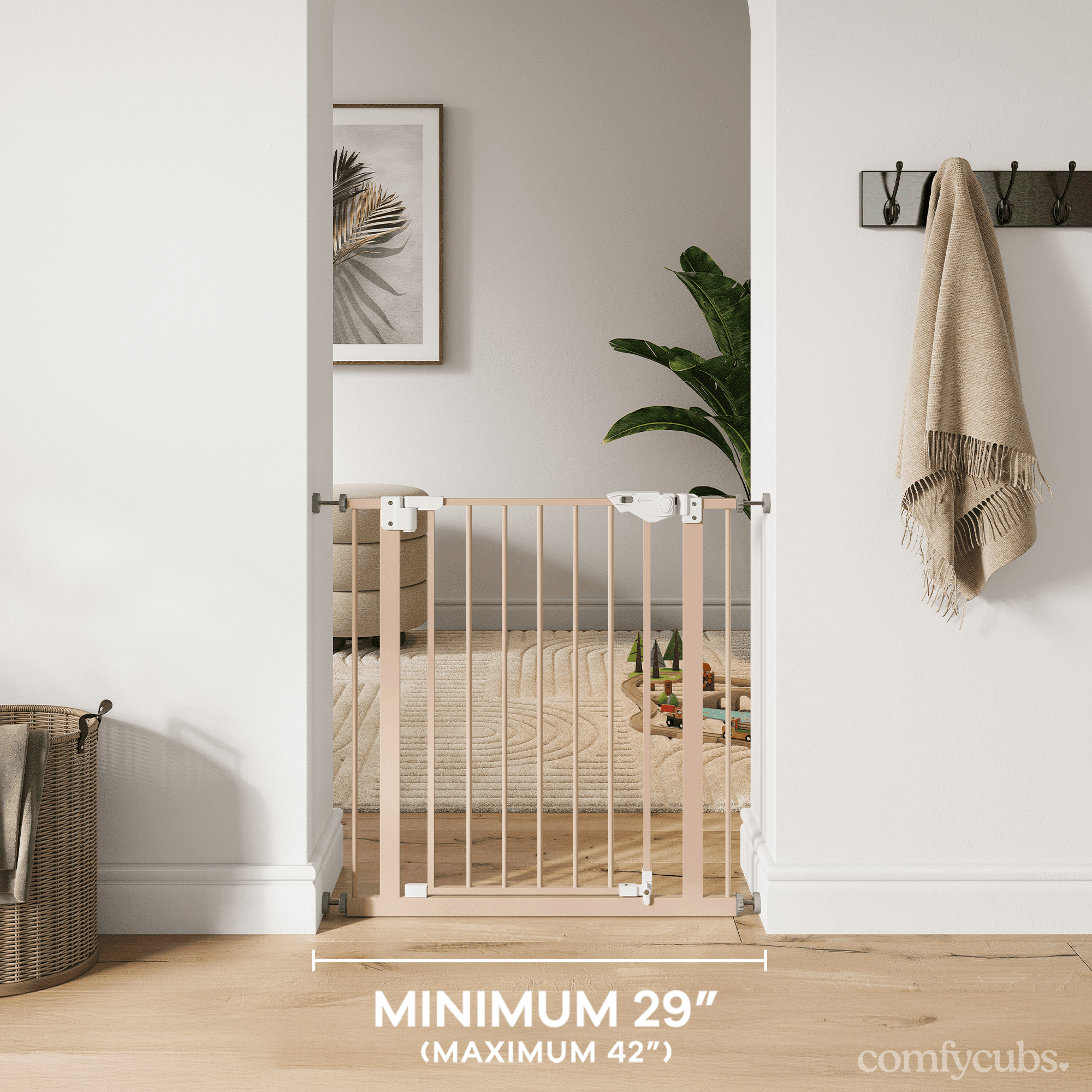 Comfy Cubs Baby Safety Gate - 3 Extensions 42"x1.9"x30", Adjustable Q195 Steel Gate (Blush)