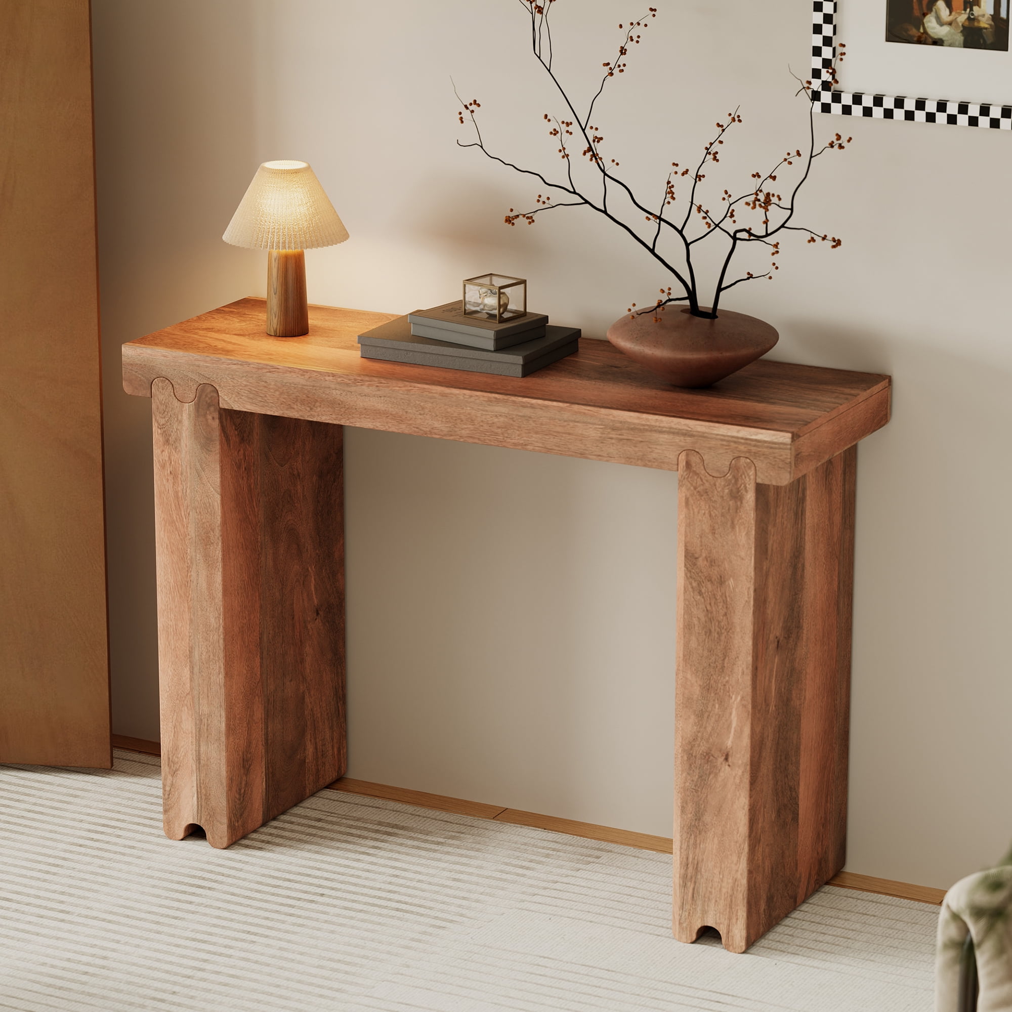 Aukfa 45" Narrow Console Table, Farmhouse Mango Wood Entryway Table Sofa Table for Entryway Hallway, Honey