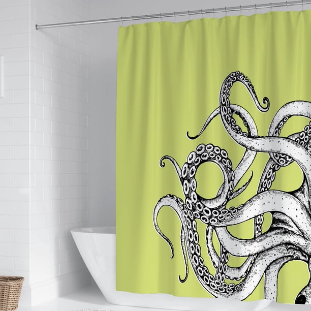 Yuarrent Cortinas de ducha divertidas para baño, únicas y elegantes, divertido monstruo marino blanco y negro, Animal gótico Juegos de accesorios de baño YL490-3