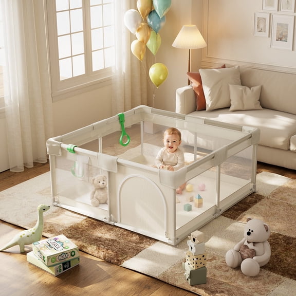 BEAUTYPEAK 48"x48" Large Baby Playpen Toddler Play Yard Fence for Boys and Girls, Light Gray