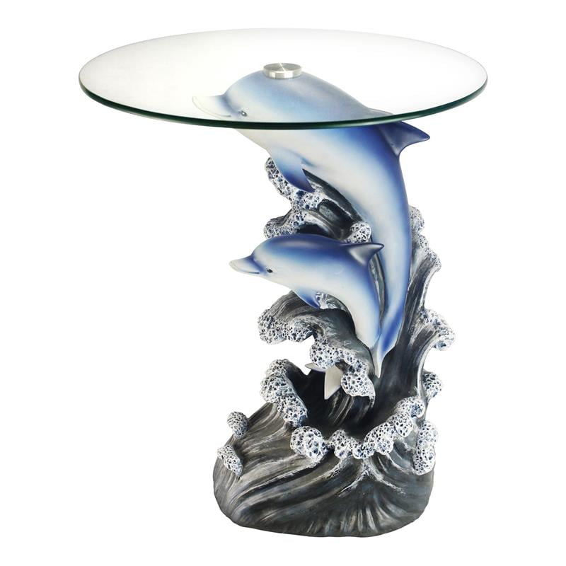 24" Glass Top Dolphin End Table