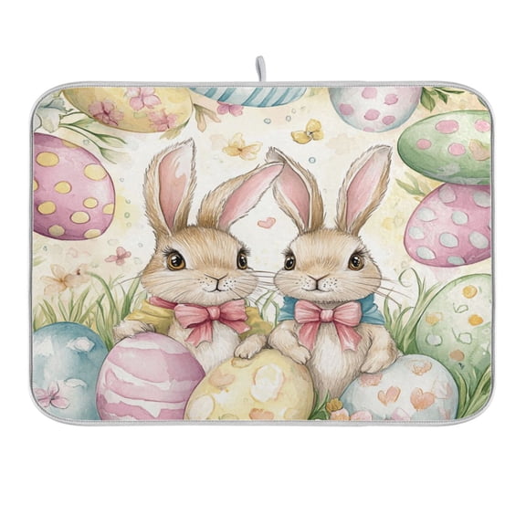 Cute Bunnies and Easter Eggs Dish Drying Mat 16x18 Absorbent Microfiber Draining Rack Pad for Kitchen Counter Sink