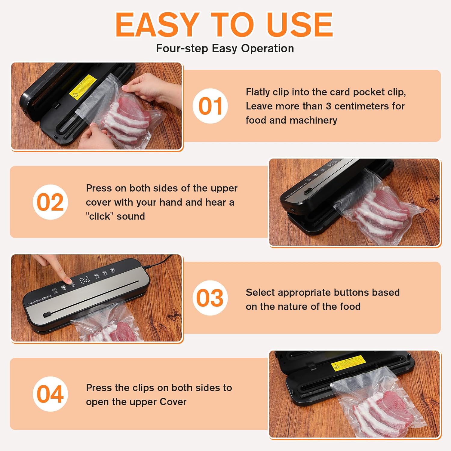 Vacuum Sealer Machine, Food Storage Vacuum Sealer 8-In-1 Food Vacuum Saver with 10 Vacuum Bags, Built-in Cutter, Pulse Function, Moist & Dry Mode and External VAC for Jars and Container