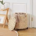 thumbnail image 2 of Wimarsbon Vintage Storage Basket, Multipurpose Rolling Hamper With Brakable Wheels and Lid, Braid Laundry Bin, Handwave Clothes Toy Organizer Tote for Living Room, 2 of 6