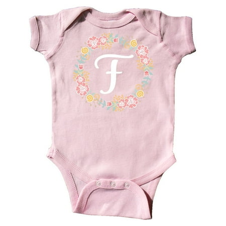Alphabet Baby Clothes - F Monogram Alphabet Letter Rose Floral Wreath Infant Creeper