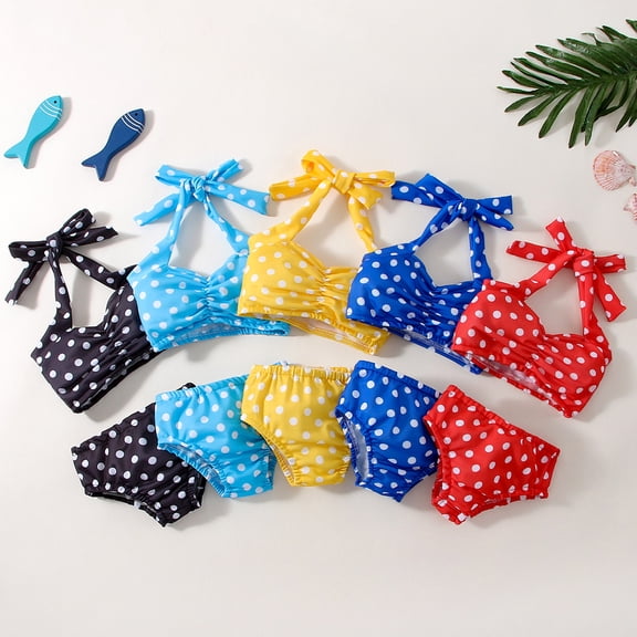 Xmyrz Girls Bathing Suit Kids Polka Dot Print Tie Behind Beach Bikini Sets Swimsuit Swimwear Beachwear