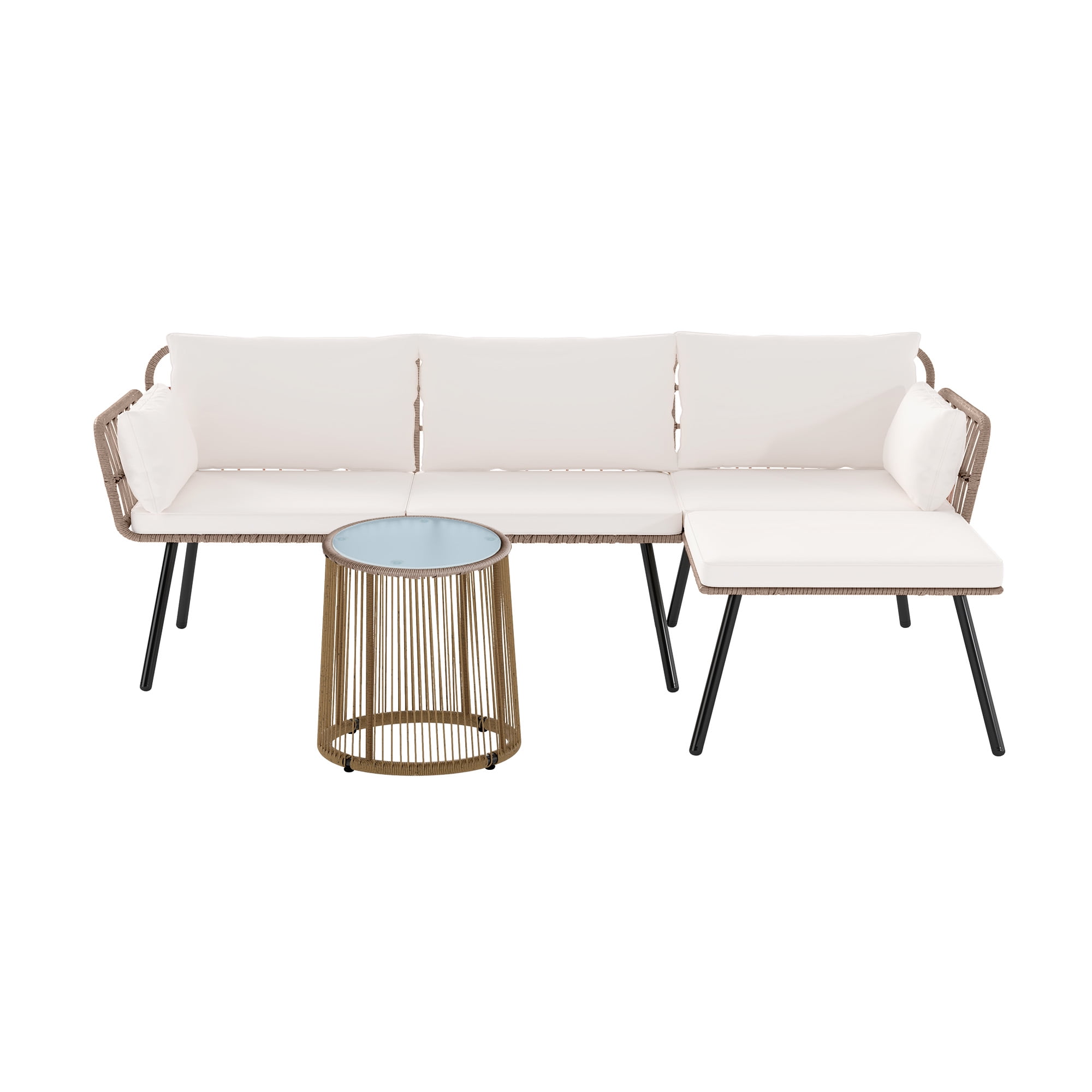 Craftian 3 Pieces Patio Furniture Set, Wicker Rattan Outdoor Conversation Set with Cushions and Side Table  - Beige