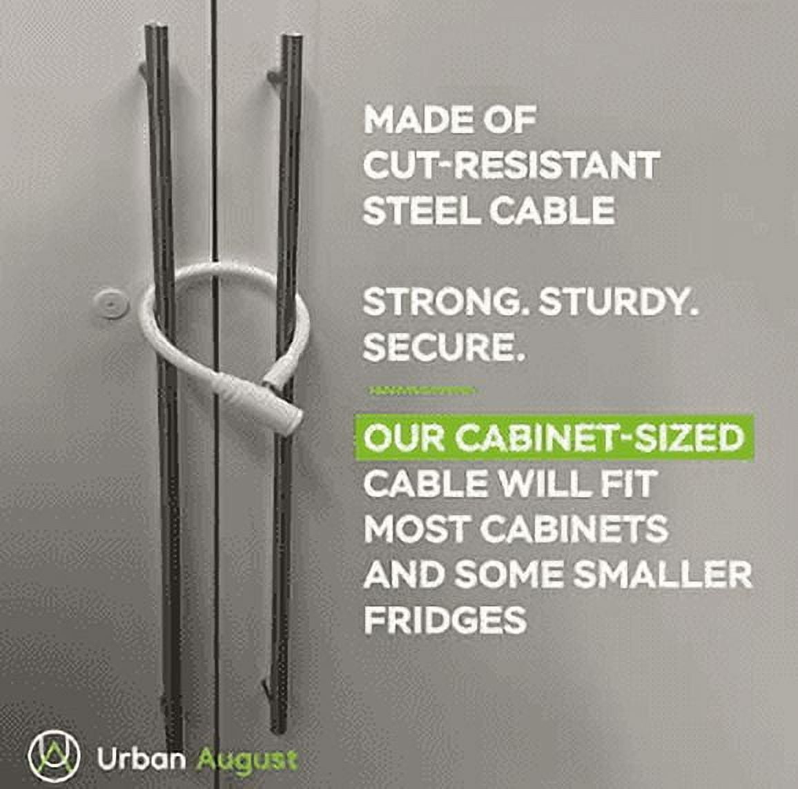 Urban August Fridge & Cabinet Cable Lock with Keys for Kids & Adults (Small, White - 2 Pack)