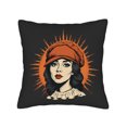 thumbnail image 4 of Stylish 18x18in Throw Pillow Covers Set of 2 - Woman in Red Hat with Cream Ruffled Collar & Orange Pattern - Perfect for Couch Bed Car Decor, 4 of 8