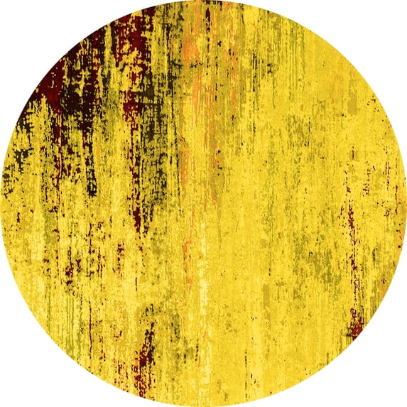 Ahgly Company Indoor Round Oriental Yellow Industrial Area Rugs, 7' Round