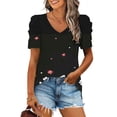 thumbnail image 2 of Inleife New Arrivals Fashion Women's Printed Blouses Casual Puff Short Sleeve Loose T-Shirt, 2 of 5