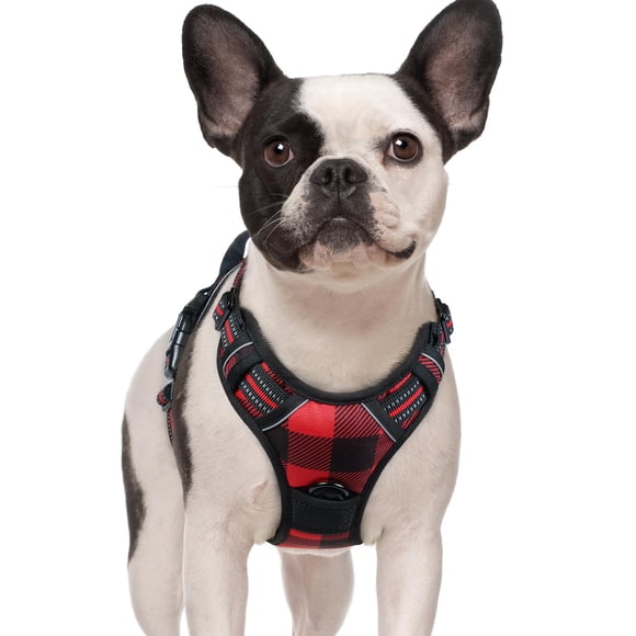 Arnés para perros Rabbitgoo, no tira, cómodo, acolchado, rojo, a cuadros, S