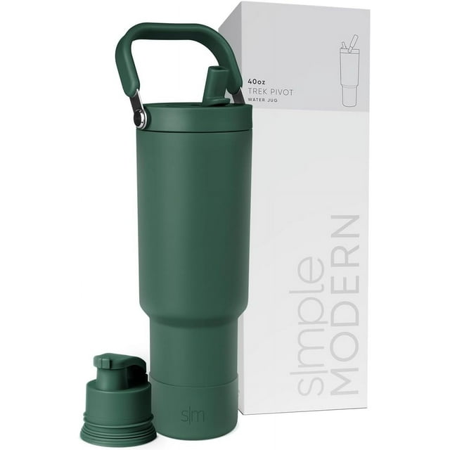 shiyou-Trek Pivot / Gobelet à Paille Rabattable 40oz avec Poignée / Bouteille d'Eau & Botte / Couvercles Interchangeables Paille & Carafe / Pichet en Acier Inoxydable Isolé / Sports de Gym en Plein Air / Forêt