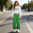 thumbnail image 4 of Dakiuu Girls Letter Graphic 3 Pieces Outfits Spring Winter Clothes Fashion Whiter Camisoles Workout Hoodies Crop Top and Jogger Sweatpants Set Green 9-10 Years (10Y), 4 of 7