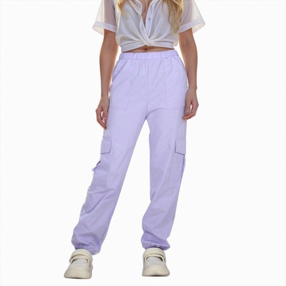 Splozh Wide Leg Pants for Girls Cargo Pants for Girls Cargo Jogger Pants Casual Girl's Elastic Waist Cargo Pants with Pockets,Purple,11-12 Years