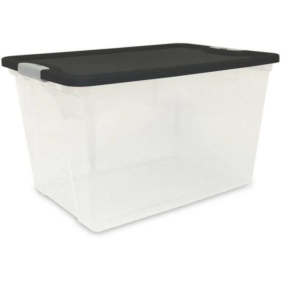 Homz 64 Quart Clear Storage Container with Black Lid, Set of 6