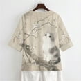 thumbnail image 5 of Xoenoiee Cat Cherry Blossom Print Women's Vintage Linen Tops 3/4 Sleeve Boho Summer Graphic Tees Tunic Shirts Casual Loose Button Blouses, Size S, 5 of 7