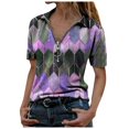 thumbnail image 1 of PENGXIANG Mode Femmes Été Imprimé Manches Courtes Fermeture Éclair Col à Revers T-Shirt Tops T-Shirt pour Femmes, 1 of 3