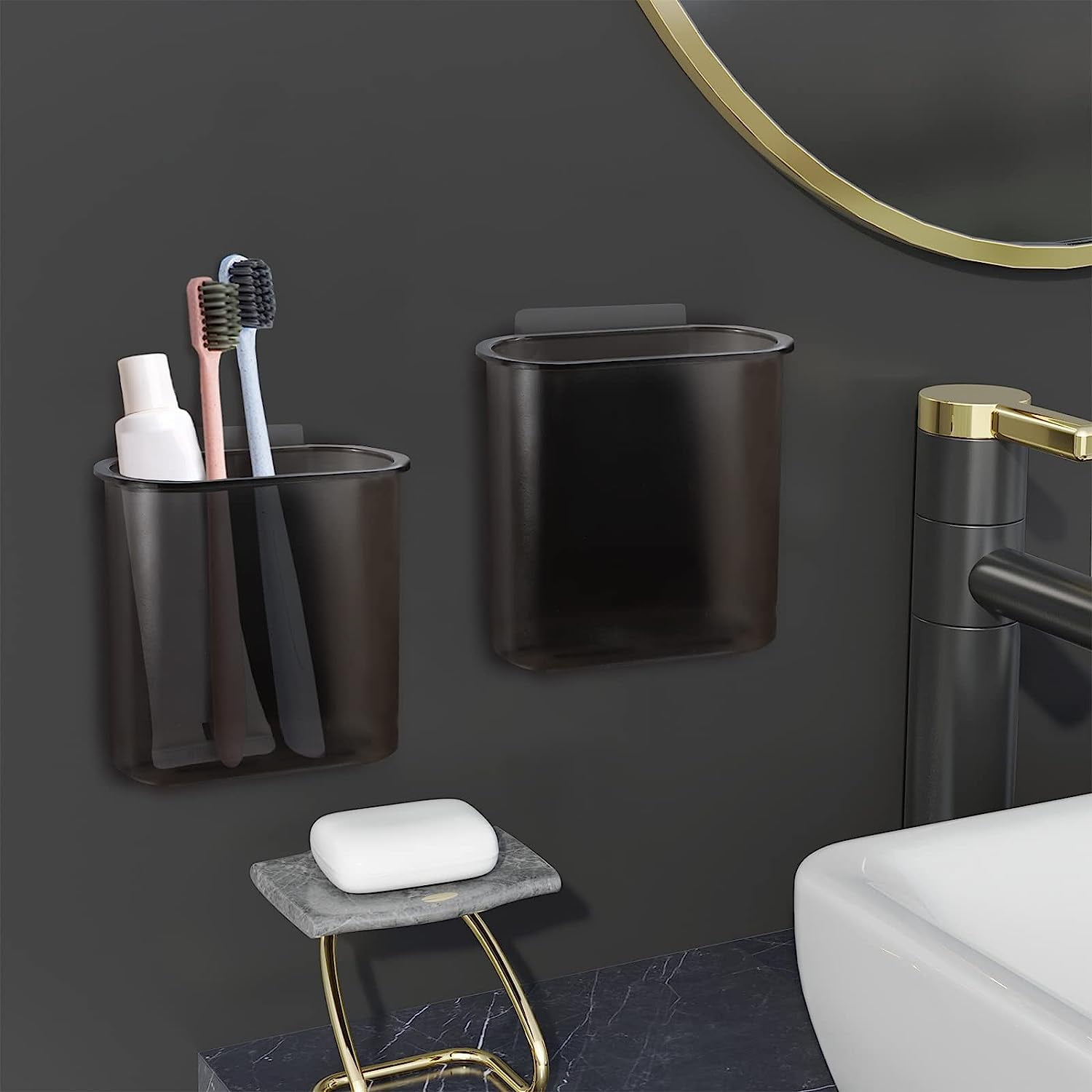 2 Packs Black Toothbrush Holder Wall Mounted, Self Adhesive Electric