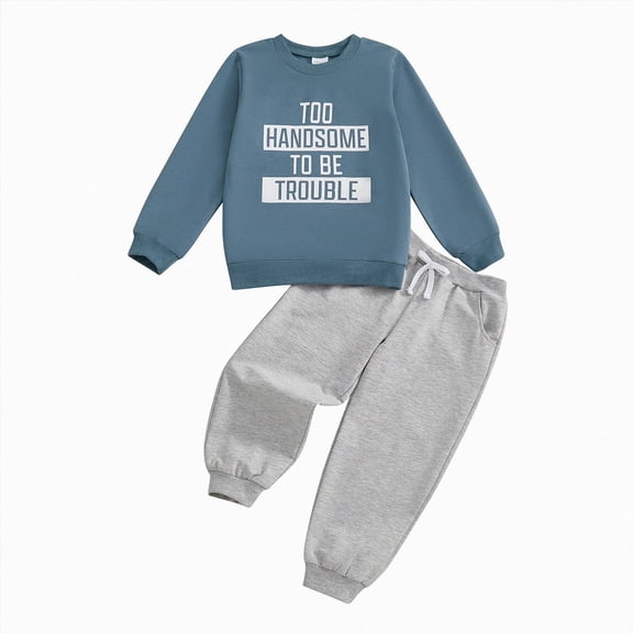 NOLDARES Toddler Baby Boy Winter Clothes 2-Piece Cartoons Graphics Long Sleeve Sweatshirt Tops Elastic Waist Pants Set Fall Outfit Clothing(Blue,4-5 Y)