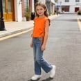 thumbnail image 6 of hengsof Girls Flutter Sleeve Top Summer Solid Color Crewneck Side Drawstring Cute Blouse Casual Daily T-Shirt for Toddler Kids Ages 2-10, 6 of 8