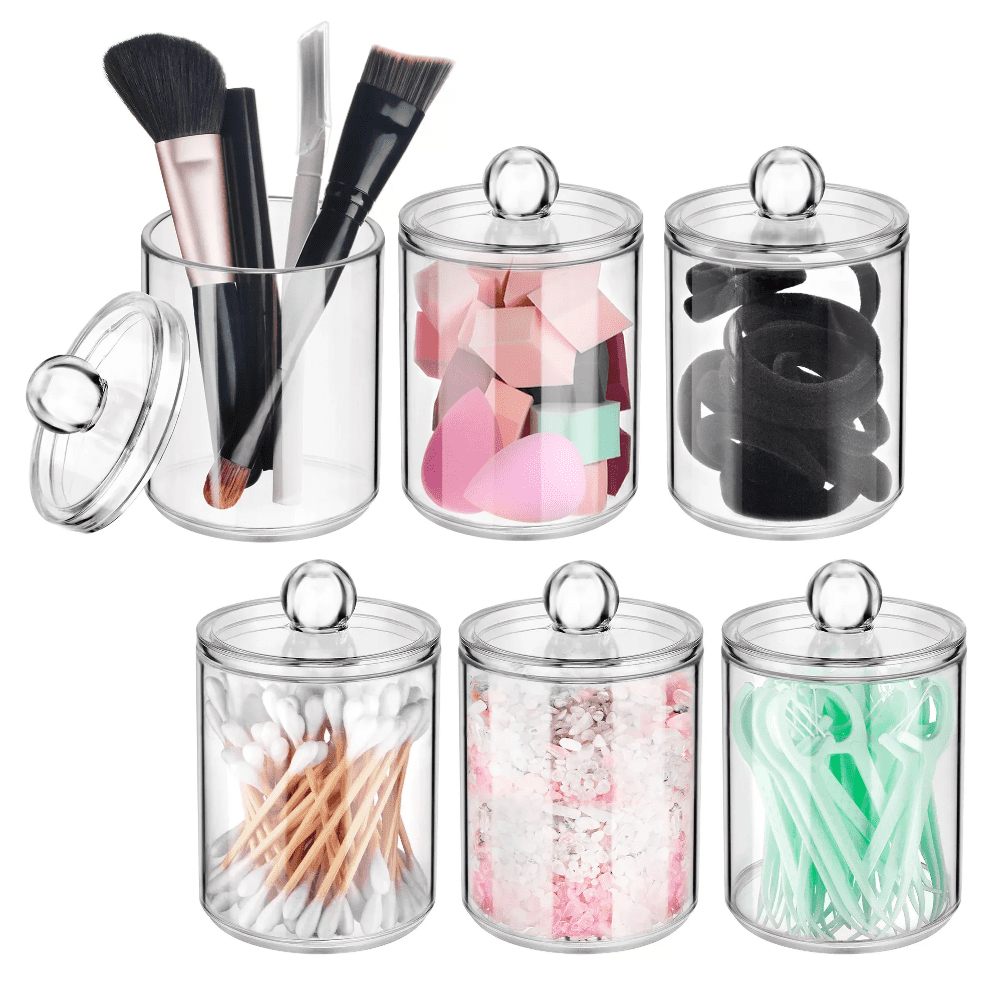 Holder Dispenser Qtip, 10oz Clear Apothecary Jars for Cotton Ball, 6