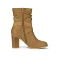 thumbnail image 3 of BLISSFUL STEP Women's Slouch Boots Ankle-High Block Heel Bow Decor Boots Brown 9, 3 of 8