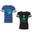 thumbnail image 1 of Captain First Mate Unisex Couple Matching Cotton Jersey style T-Shirt Contrasting stripes on sleeves (Men Royal / Women Black) (Men S / Women S), 1 of 3