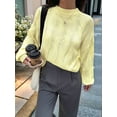 thumbnail image 3 of Casual Women Long Sleeve Sweater Fall Ribbed Knit Pullover Loose Crewneck Cable Sweater Jumper Tops Light Yellow M, 3 of 5